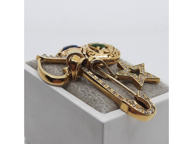 Speld met vier hangers, 18 karaats - afbeelding 6 van  11