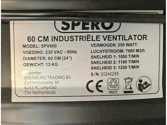 Spero spv600 ventilator - afbeelding 3 van  3