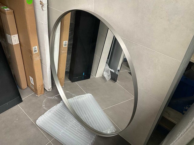 Spiegel rond 100cm in rvs kader - afbeelding 2 van  3