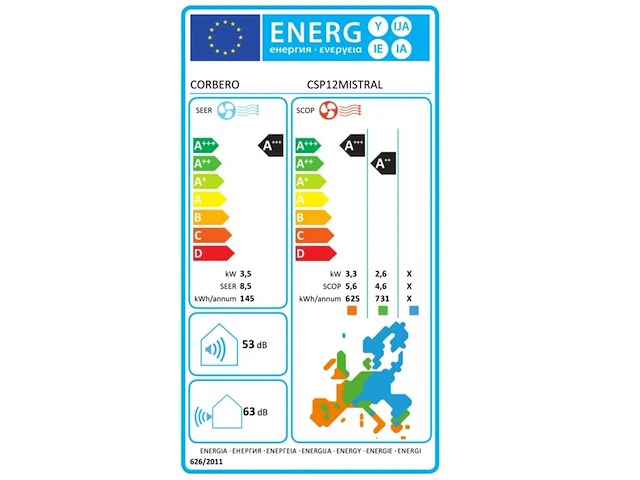 Split airco. 3,5 kw binnen- en buiten unit corbero, wit - afbeelding 4 van  4