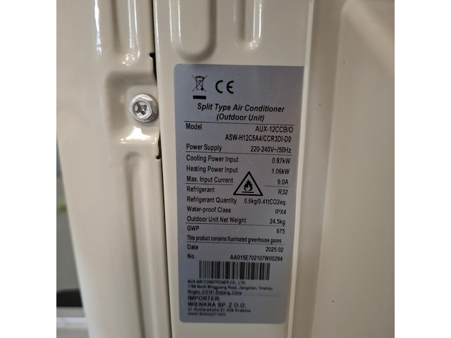 Split airco aux, aux-12ccb/o / 12ccrb/i, bouwjaar 2025 - afbeelding 9 van  11