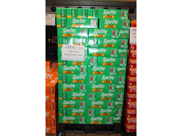 Sprite + tea. 199 trays a 12 blikken 0,33l. totaal 2388 blikken. tht 2-26. bod is inclusief 358,20 euro sta... - afbeelding 2 van  2
