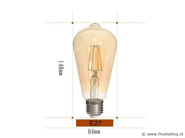 St64 amber filament lamp – 6w – e27 – dimbaar – ip20 (x40) - afbeelding 4 van  4