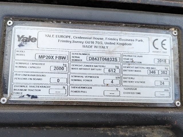 Sta-pompwagen, yale, mp20, 2018 - afbeelding 3 van  19
