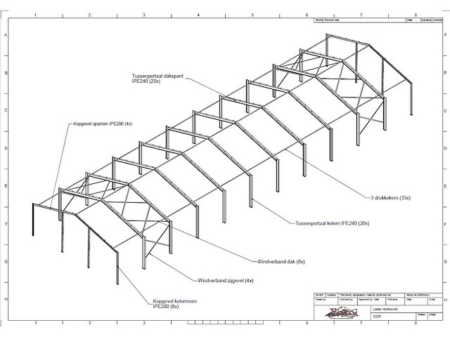 Staalconstructie 15 x 55 meter (825m2) - afbeelding 1 van  1