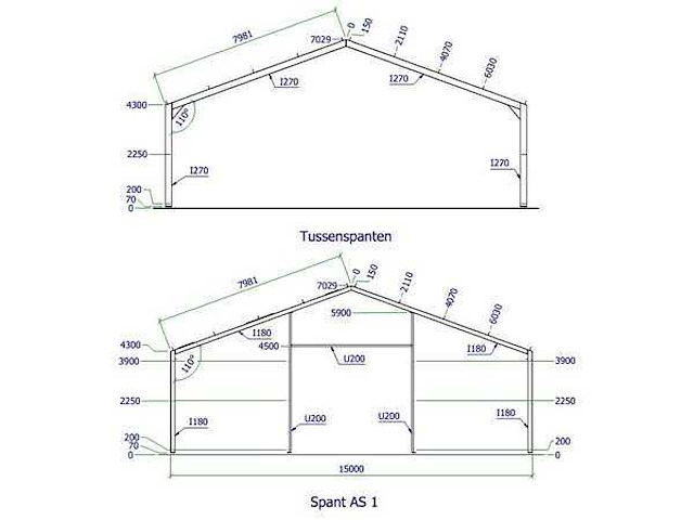 Staalconstructie 15x40 meter (ca. 600 m2) - afbeelding 1 van  6