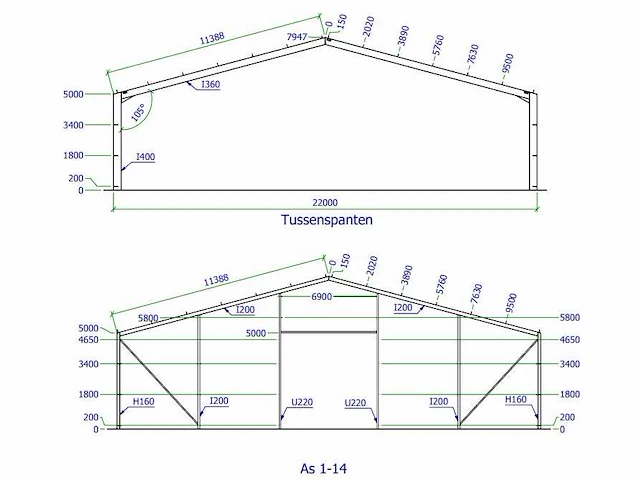 Staalconstructie 22x50 meter (ca. 1.100 m2) - afbeelding 8 van  9