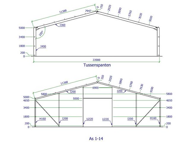 Staalconstructie 22x50 meter (ca. 1.100 m2) - afbeelding 8 van  9