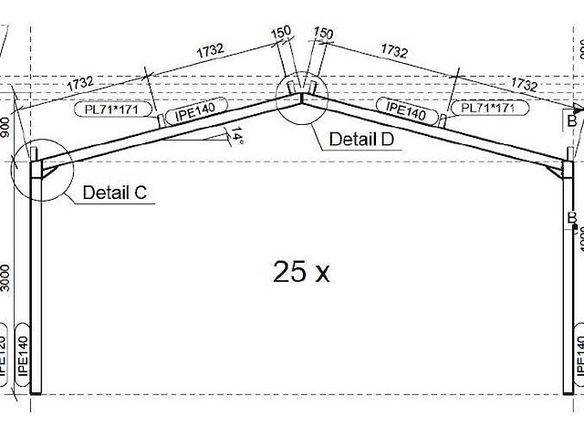 Staalconstructie 7 x 16 meter (112m2) - afbeelding 4 van  10