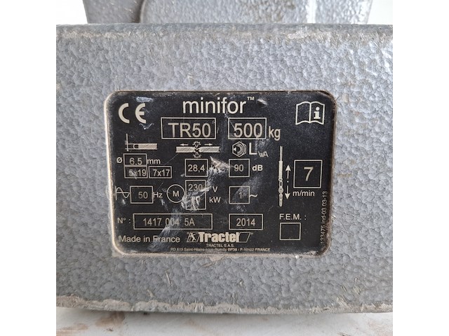 Staaldraadtakel electrisch tr50 minifor tractel, minifor tr50, bouwjaar 2014 - afbeelding 3 van  6