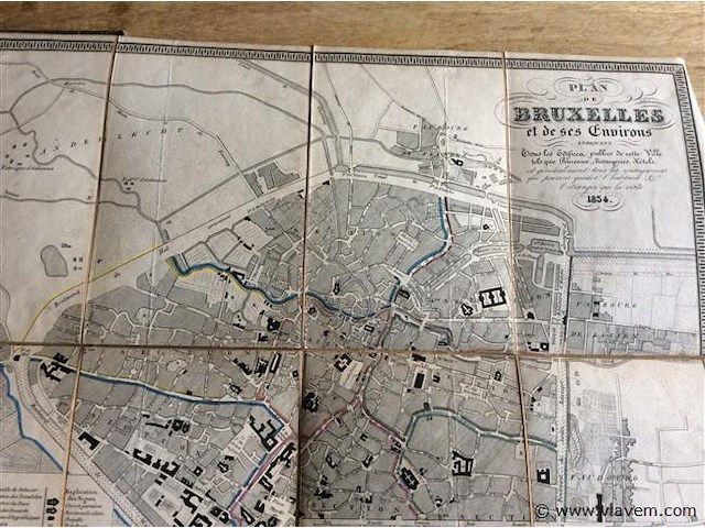 Stadskaart brussel 1834. litho op linnen - afbeelding 2 van  4