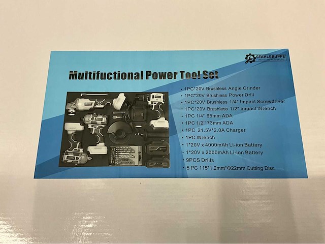 Stahlgruppe - powertool set - schroefmachine - boormachine - slagmoersleutel - haakse slijper - 2 accu’s - afbeelding 4 van  15