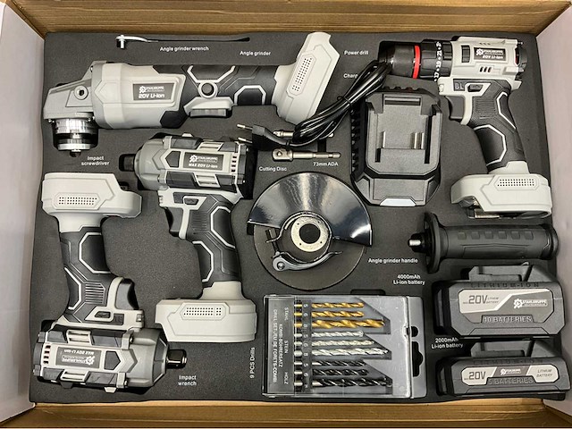 Stahlgruppe - powertool set - schroefmachine - boormachine - slagmoersleutel - haakse slijper - 2 accu’s - afbeelding 10 van  15