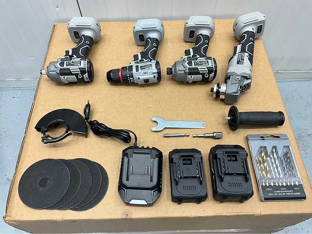 Stahlgruppe - powertool set - schroefmachine - boormachine - slagmoersleutel - haakse slijper - 2 accu’s - afbeelding 1 van  15