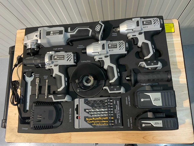 Stahlgruppe - powertool set, schroefmachine, boormachine, slagmoersleutel, haakse slijper, 2 accu’s - afbeelding 9 van  17