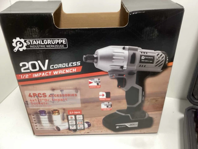 Stahlgruppe 20v accu slagmoersleutel - incl. 2x 20v accu + acculader + krachtdoppen in koffer - afbeelding 9 van  10
