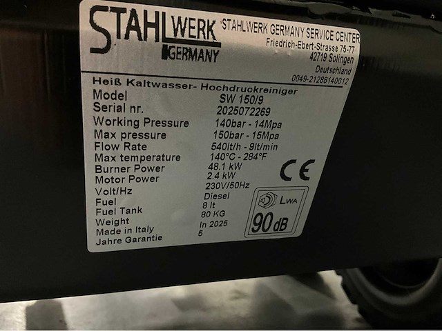Stahlwerk - 2026 - sw 150 220volt - warm water diesel - hogedrukreiniger - afbeelding 5 van  13