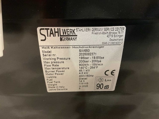 Stahlwerk sw-650 hogedrukreiniger 200bar 380v - afbeelding 5 van  19