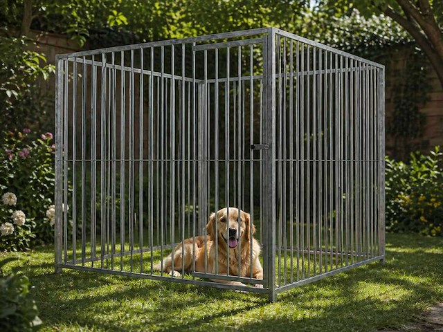 Stalen hondenkennel verzinkt - 200x200x184 cm - afbeelding 1 van  6