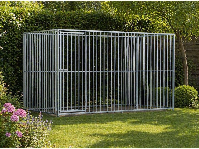 Stalen hondenkennel verzinkt - 200x300x184 cm - afbeelding 1 van  5