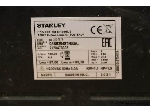 Stanley luchtcompressor dn 200/8/6 c6bb304stn039 - afbeelding 7 van  7