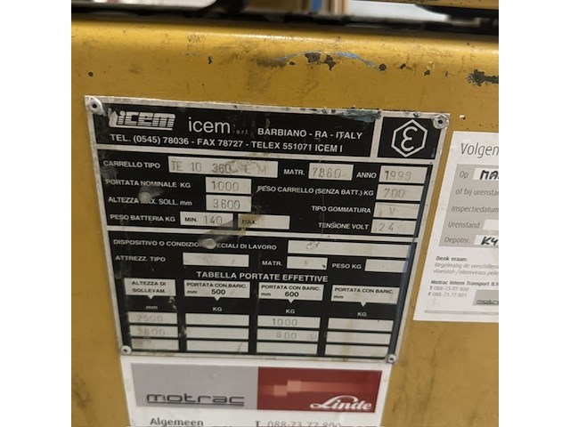 Stapelaar icem, te 10 360, geel, elektrisch - afbeelding 3 van  7