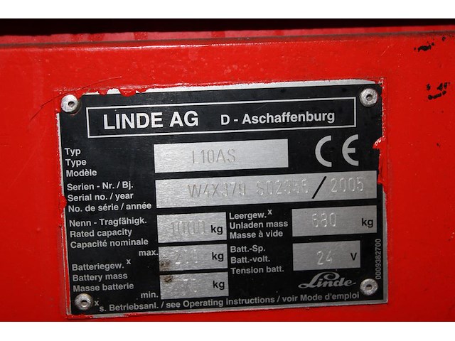 Stapelaar linde l10. draaiuren 701 uur. hefhoogte 300 cm. maximale last 1000 kg. - afbeelding 4 van  8