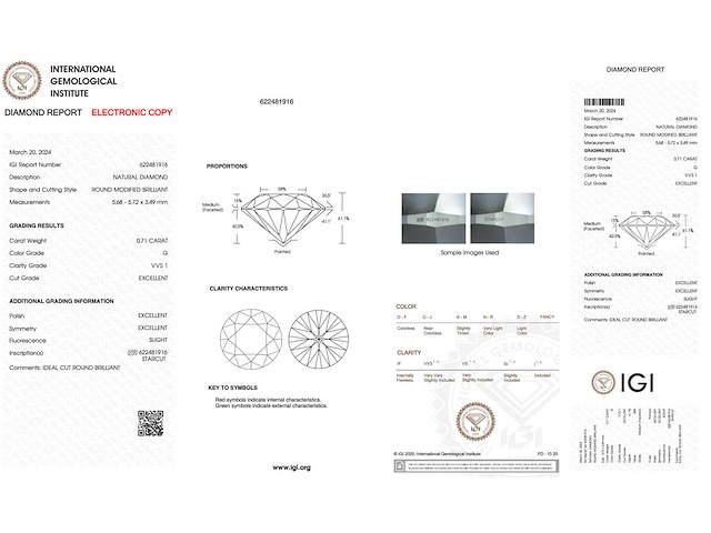Starcut briljant geslepen diamant 0.71 carat natuurlijke diamant gecertificeerd - afbeelding 3 van  5