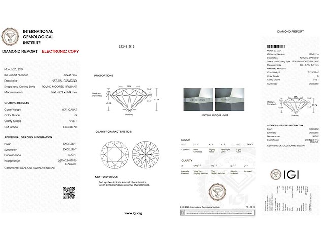 Starcut briljant geslepen diamant 0.71 carat natuurlijke diamant gecertificeerd - afbeelding 4 van  5