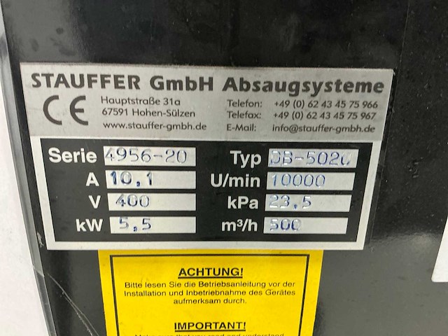 Stauffer db-5020 filterafzuiginstallatie - afbeelding 3 van  6