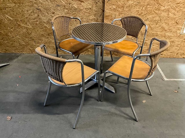 Steel mobile - horecameubilair - 4 tafels, 16 rvs stoelen + transportwagen - afbeelding 1 van  7
