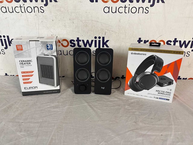 Steelseries arctis pro wireless - draadloze gaming headset - pc & ps5 | eurom keramische kachel safe-t-heater 2400 |logitech s-00168 – stereo speakers - afbeelding 1 van  2