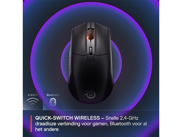 Steelseries rival 3 wireless gen 2 draadloze gamingmuis zwart 2.4ghz & bluetooth - afbeelding 2 van  6