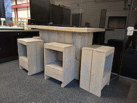 Steigerhouten bartafel met 4x kruk - afbeelding 2 van  7