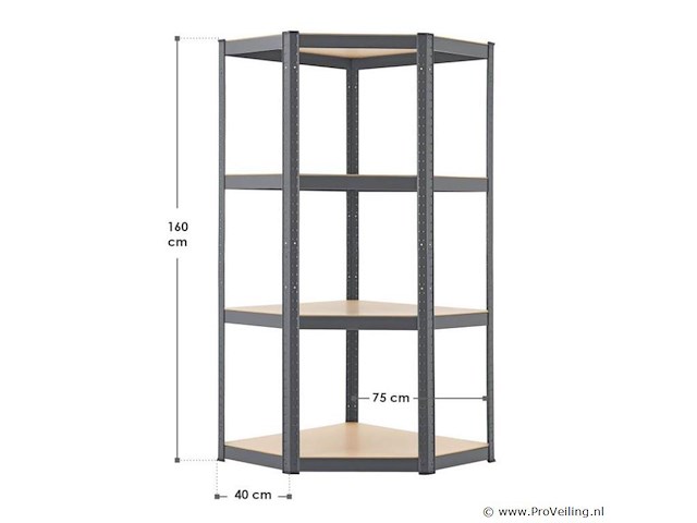 Stellingkast / opbergrek - corner easy - 160 x 75 x 75cm - afbeelding 11 van  14