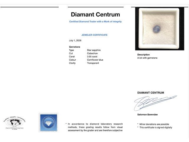 Ster saffier - 3.05 carat natuurlijke ster saffier - afbeelding 3 van  5