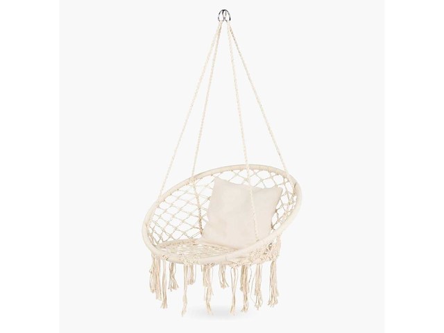 Stevige hangstoel van sterk touw met kussen. - afbeelding 2 van  2