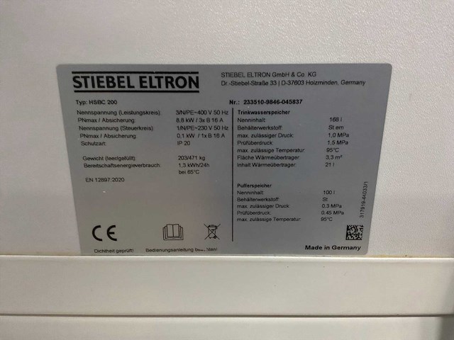 Stiebel eltron hsbc 200 combiboiler - afbeelding 13 van  16