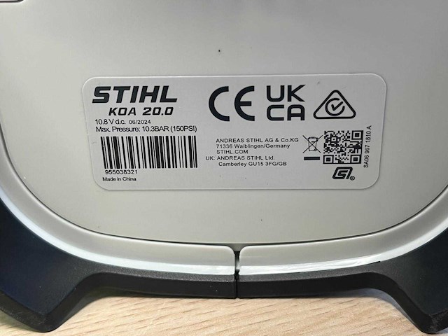 Stihl - koa20 - accu compressor body met accu en lader - afbeelding 11 van  12