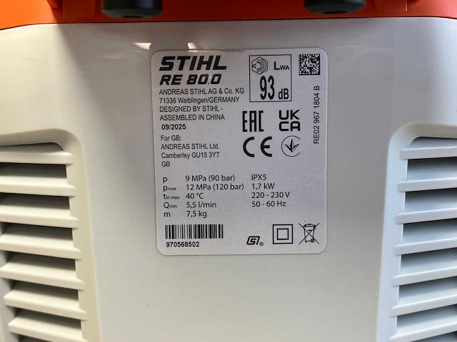 Stihl - re 80 - elektrische hogedrukreiniger - afbeelding 9 van  17