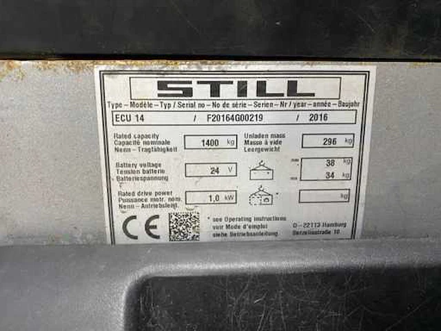 Still - 2016 - ecu14 - elektrische palletwagen - afbeelding 8 van  9