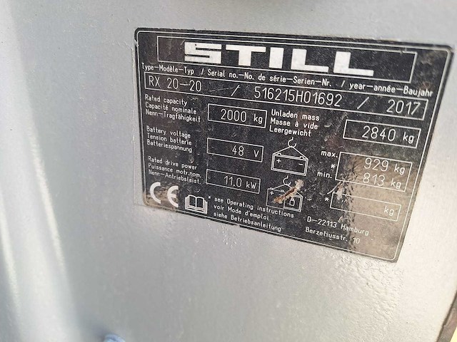 Still - 2017 - rx 20-20 - 6.1m triplex, free-lift, vorkversteller, side-shift - vorkheftruck - afbeelding 4 van  7