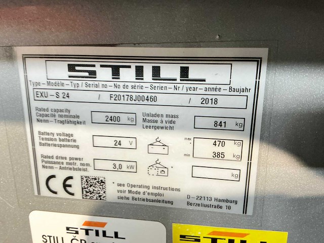 Still - 2018 - exu-s24 - elektrische palletwagen - afbeelding 8 van  18