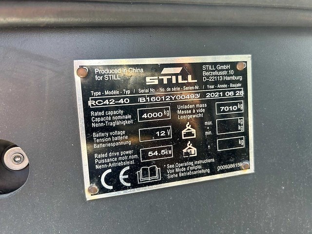 Still - 2021 - rc42-40 4000kg hefvermogen - side-shift - vorkheftruck - afbeelding 3 van  11