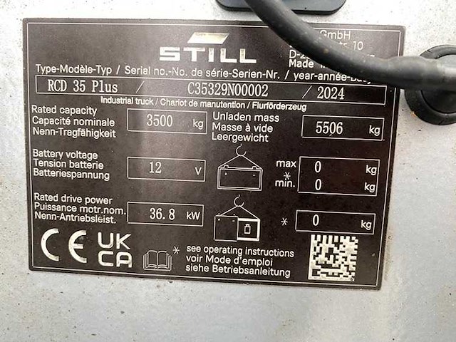 Still - 2024 - rcd35 + - 1039 uren - 5.5m triplex, free-lift, side-shift - vorkheftruck - afbeelding 2 van  10