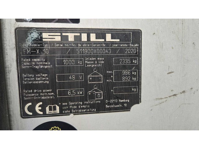 Still - fmx10 1000kg - reach forklift - 2020 - afbeelding 8 van  8