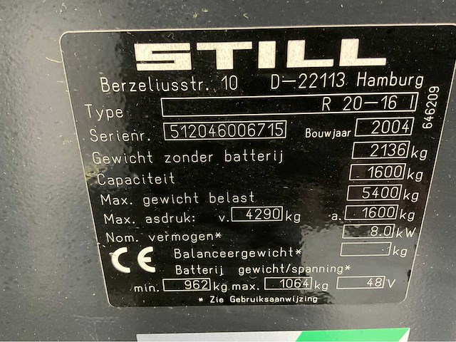Still - r20-16 vorkheftruck triplex - sideshift - freelift - 4226 uur - acculader - afbeelding 22 van  22
