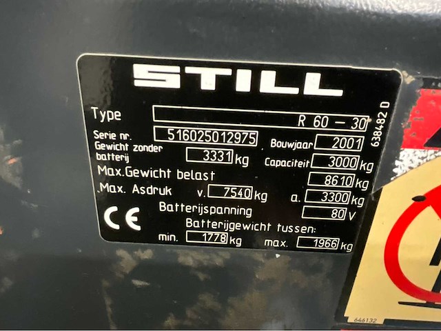 Still - r60-30 - vorkheftruck triplex - freelift - sideshift - acculader - verwarming - afbeelding 5 van  19