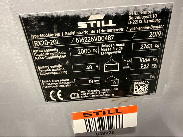 Still rx20-20 vorkheftruck triplex - sideshift - freelift - 2019 - 9375 uur - afbeelding 3 van  16