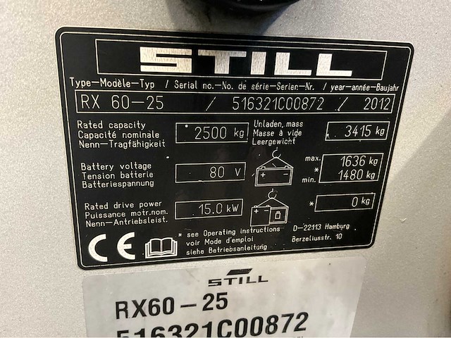 Still rx60-25 - vorkheftruck triplex - vorkensteller - freelift - sideshift- acculader - afbeelding 5 van  8